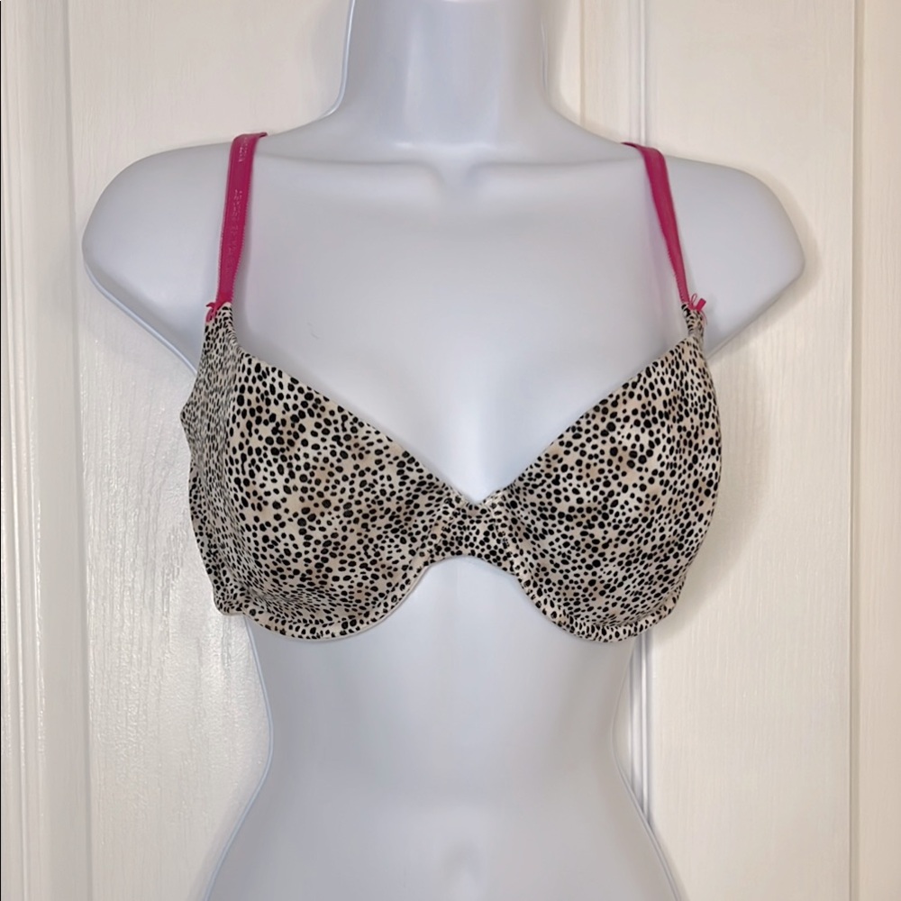 Leopard Print Bra with Pink Straps